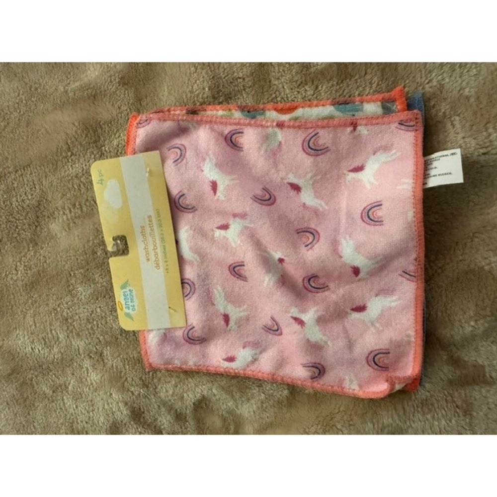 Angel of Mine Baby Washcloths 4 Pack Unicorn Dinosaur Space Safari 8x8 NEW